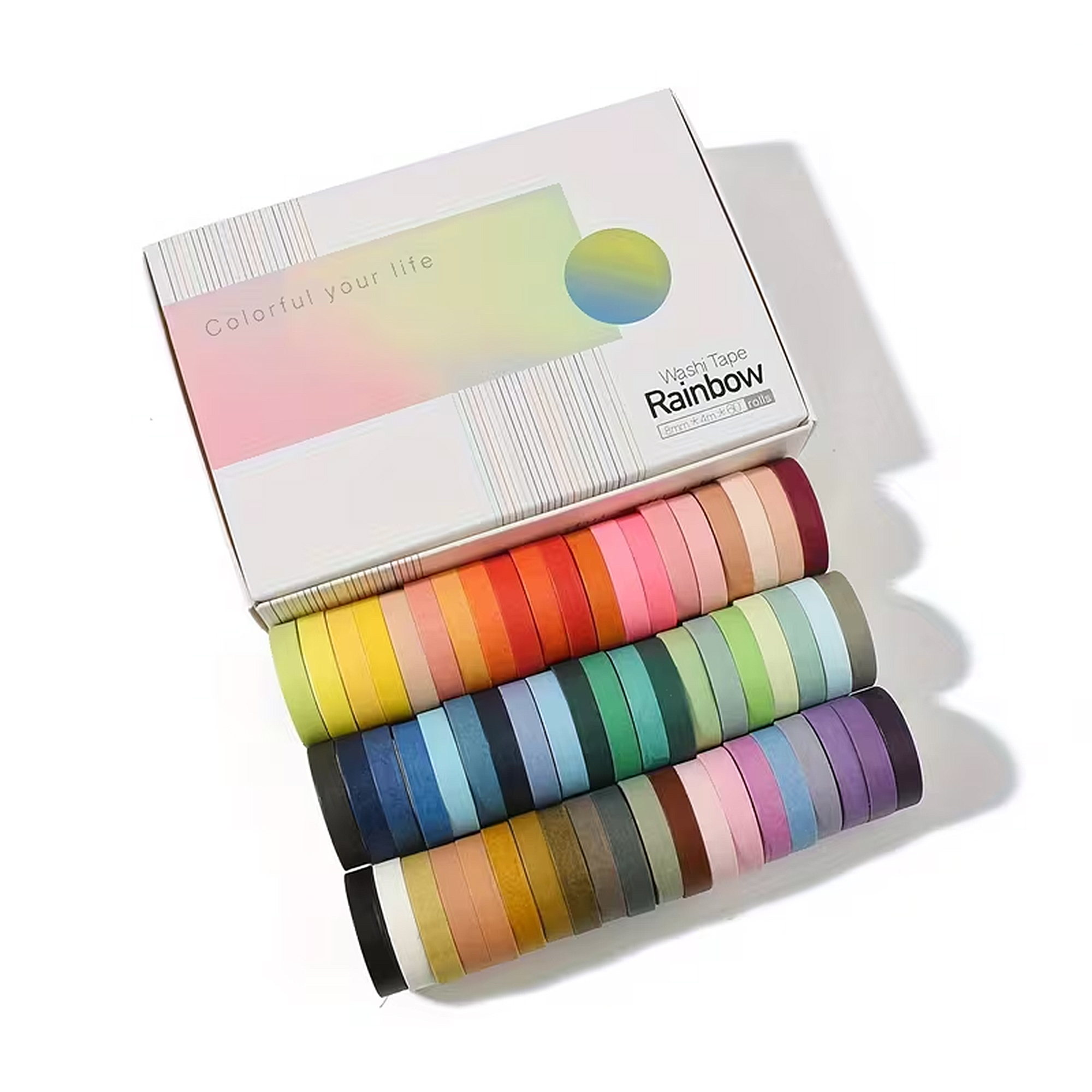 Regenbogen Washi Tape Set – 60 Rollen aus Washi-Papier in Regenbogenfarben