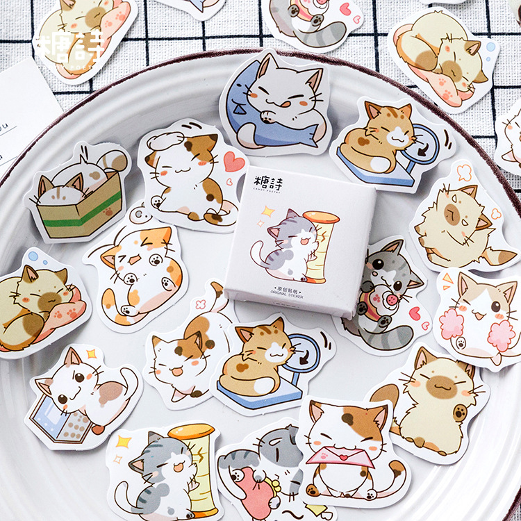 Kawaii Katzen Sticker, Sticker-Set "Meow" mit 45 mini Stickern