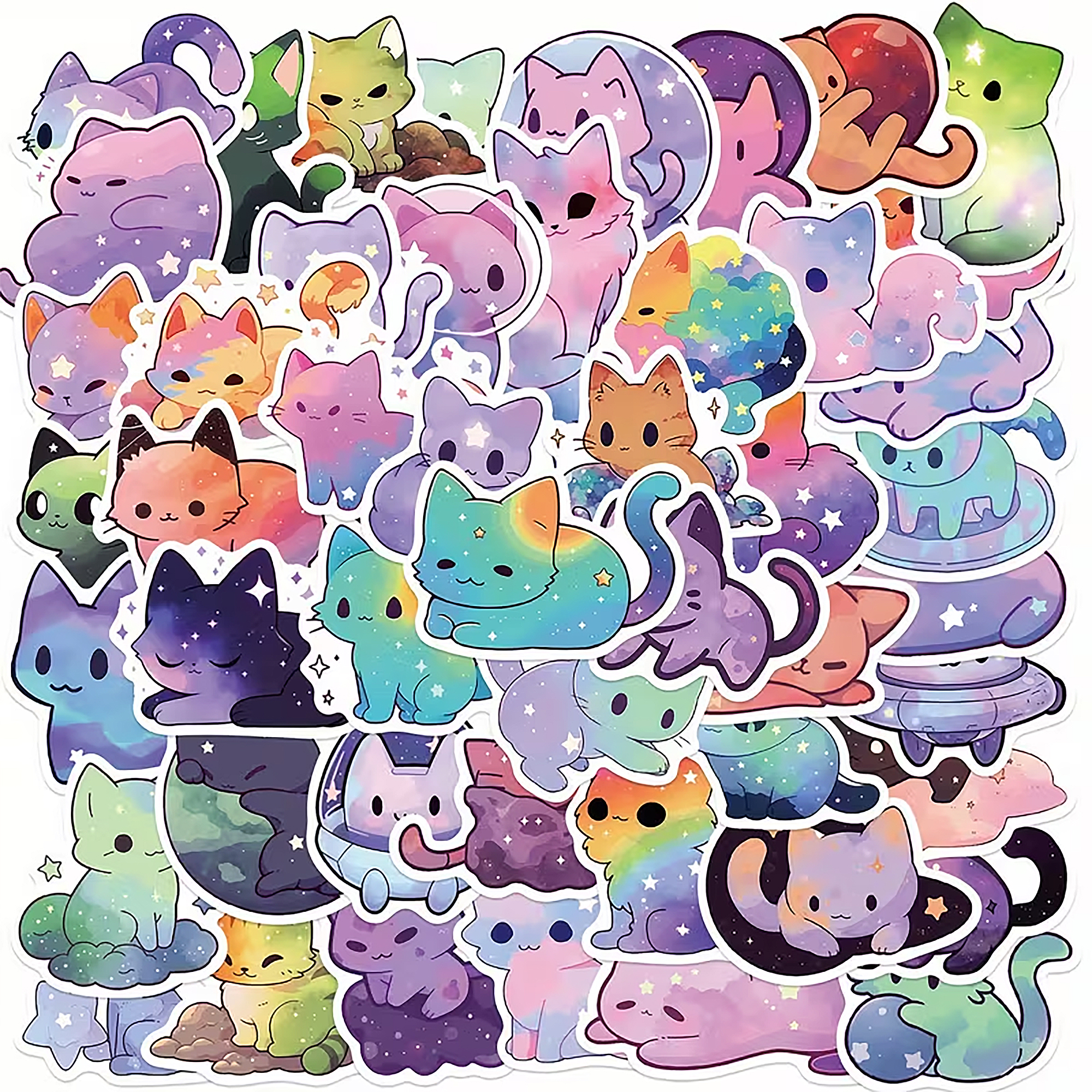 Kawaii Katzen Sticker – Selbstklebende Motive mit Sonne, Mond & Sterne