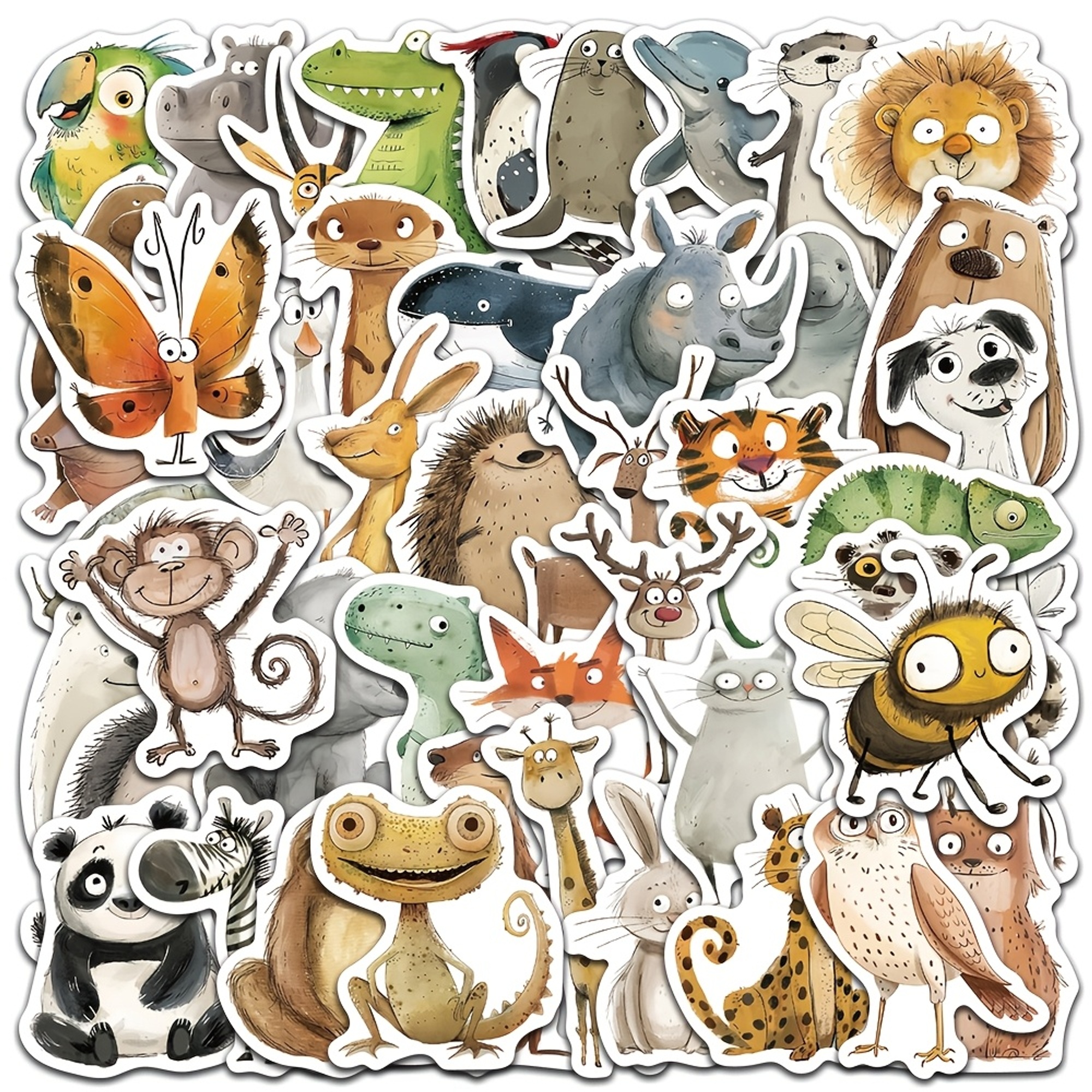 Sticker Set mit niedlichen Tiermotiven – 50 lustige Tiere, Papier, Nordic Style