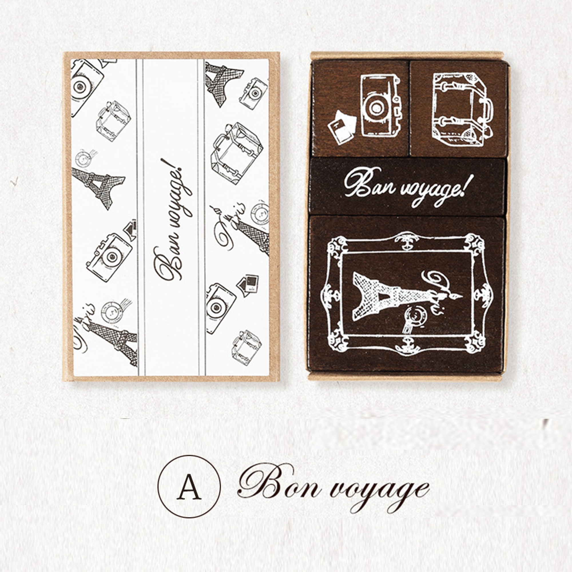 Holzstempel Set französische Motive – 4er Vintage Design auf Naturholz