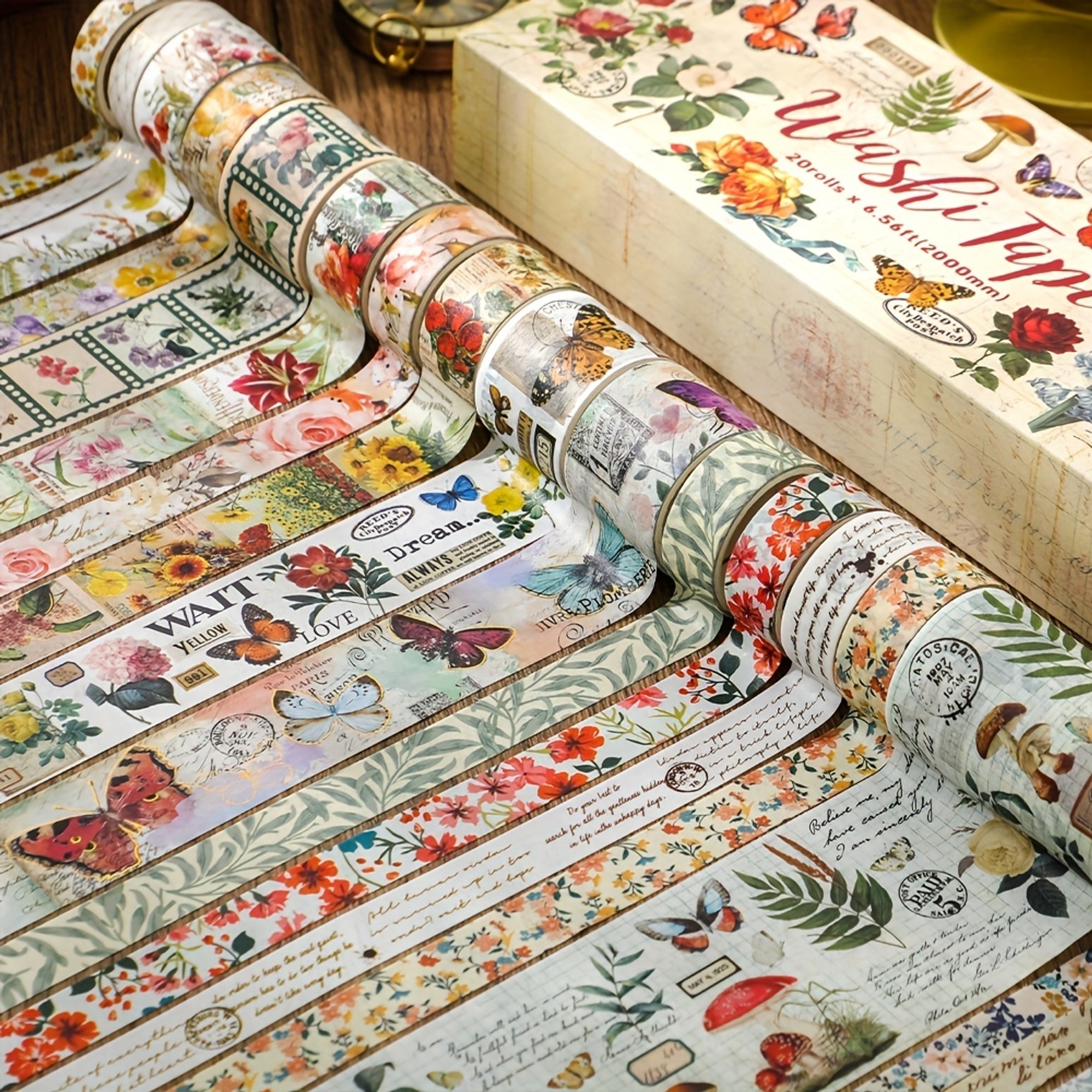 Washi Tape Set Vintage Schmetterlinge – 20er Rollen Papier-Dekor