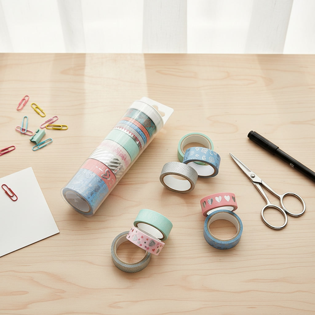Washi Tape Set mit Blumenmotiv – 10 Rollen Papier mit Goldfolie