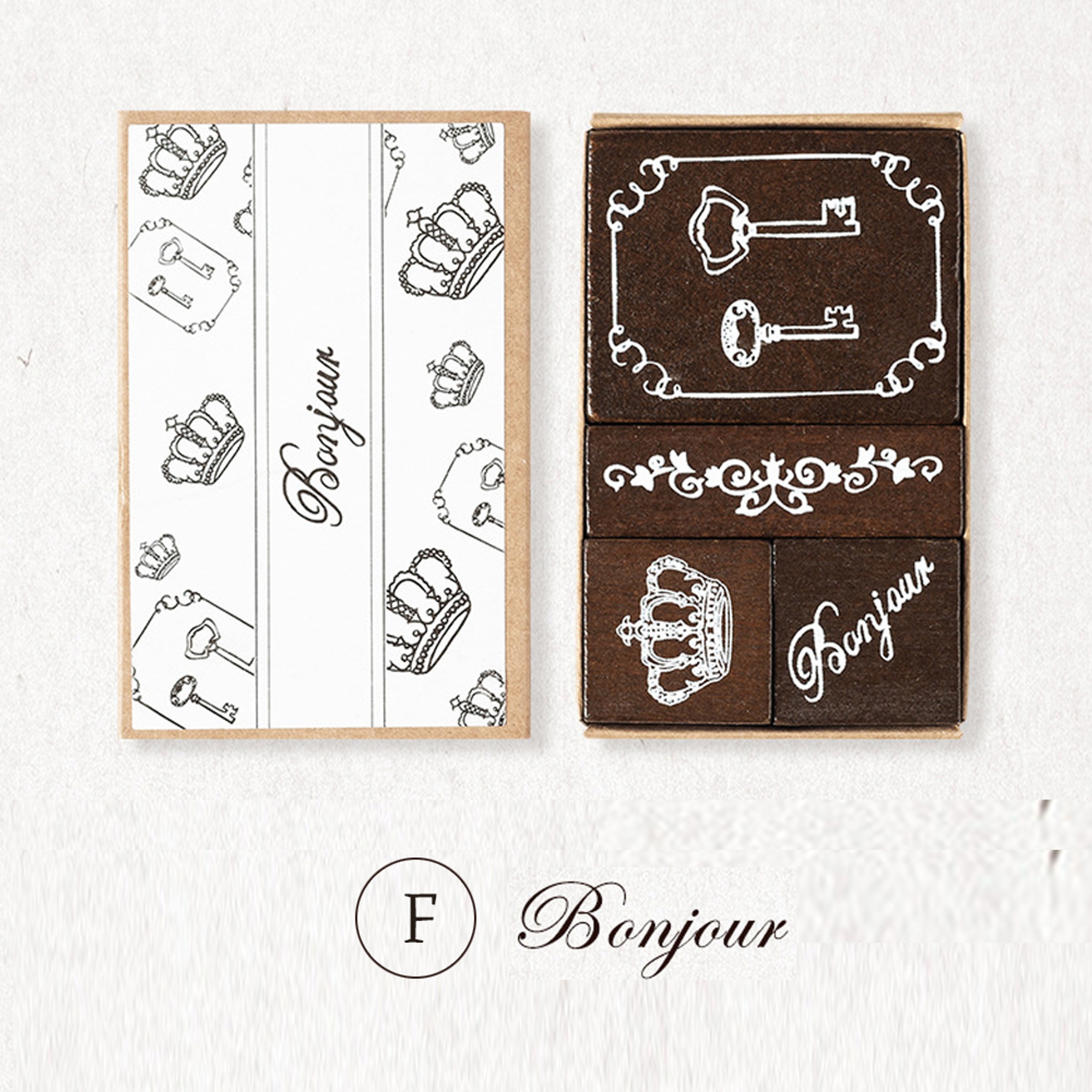 Holzstempel Set französische Motive – 4er Vintage Design auf Naturholz