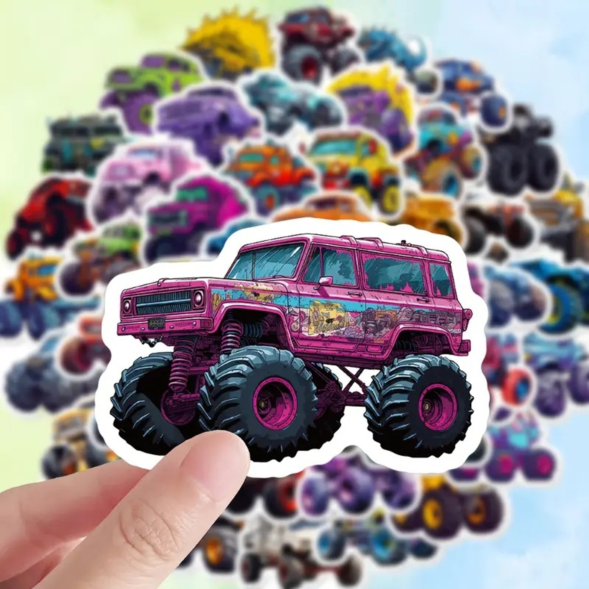 Monster Truck Sticker Set – 50 Papieraufkleber mit coolen Motiven