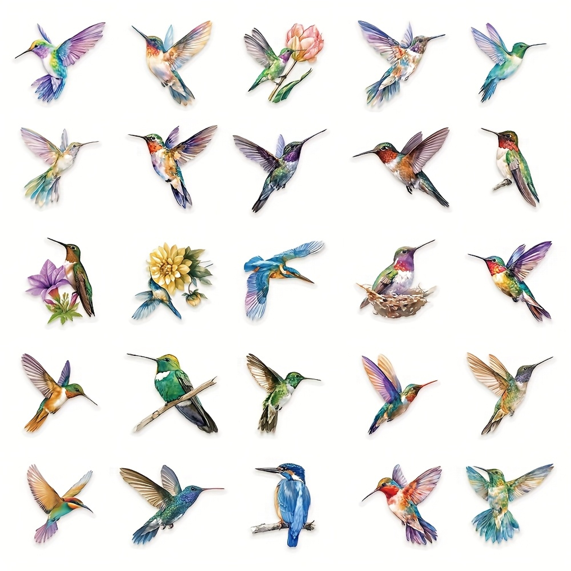 Kolibri Sticker Set transparent – 50 verschiedene Motive