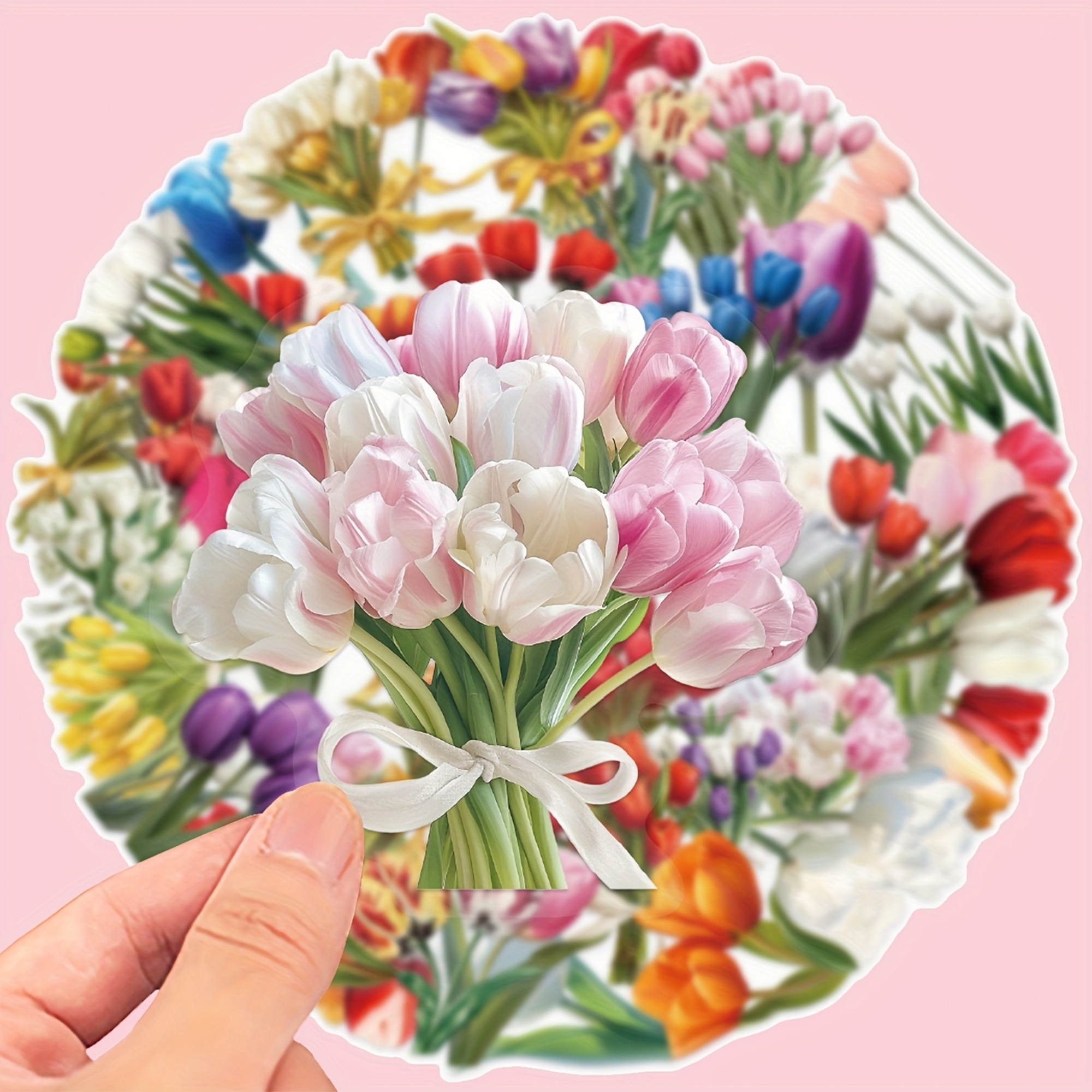 Tulpen transparente Sticker Set – 50-teiliges Bundle im floralen Design