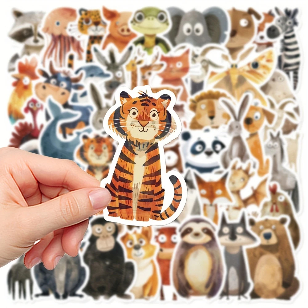 Aquarell Tier Sticker Set – 50 verschiedene Vinylmotive im Cartoon-Stil