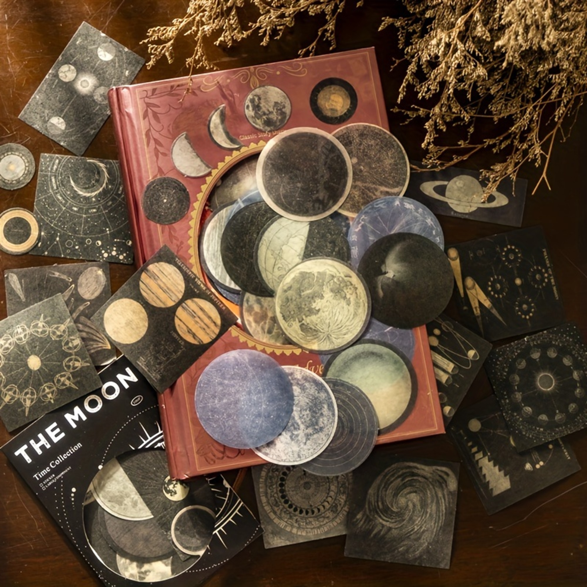 Retro Mond Scrapbook Aufkleber Set – 100-teiliges Vintage-Dekor