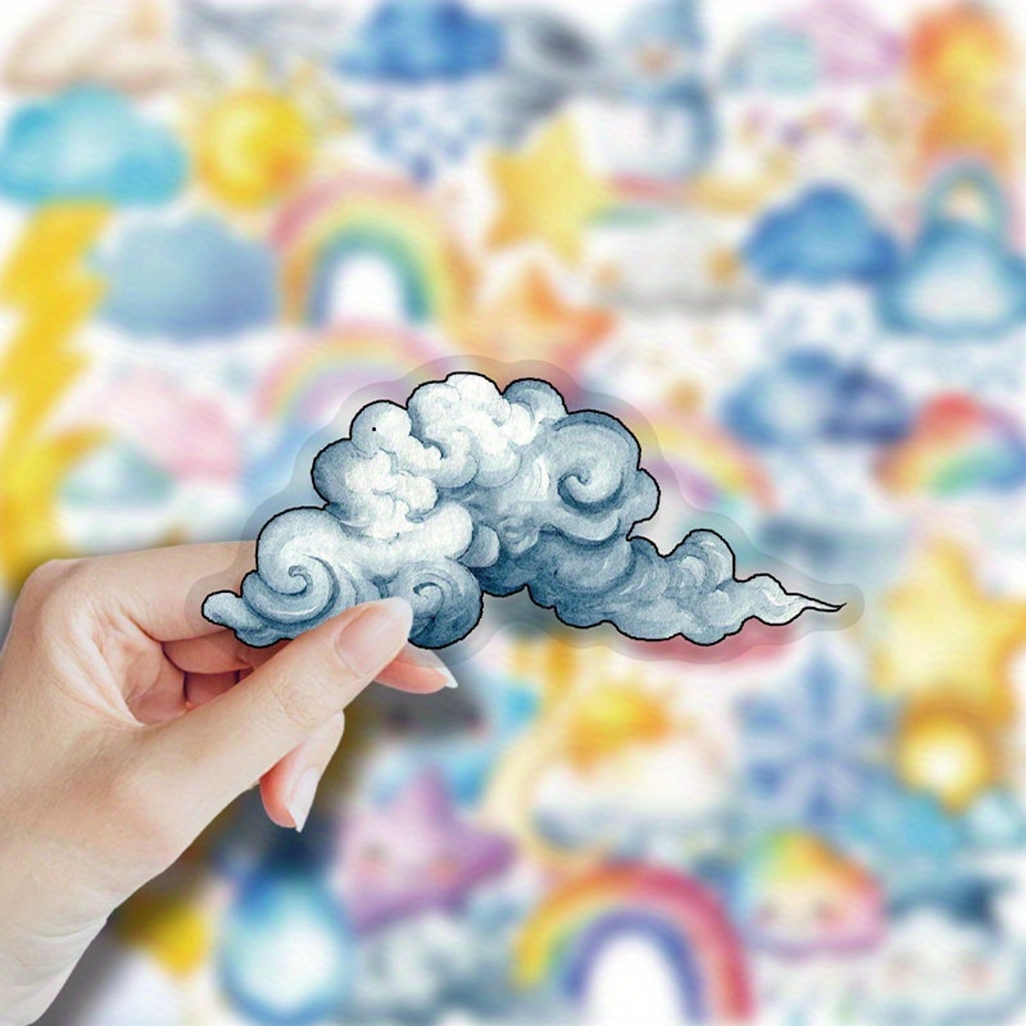 Aquarell Wetter Sticker Set – 50 transparente Aufkleber mit Himmel-Motiven