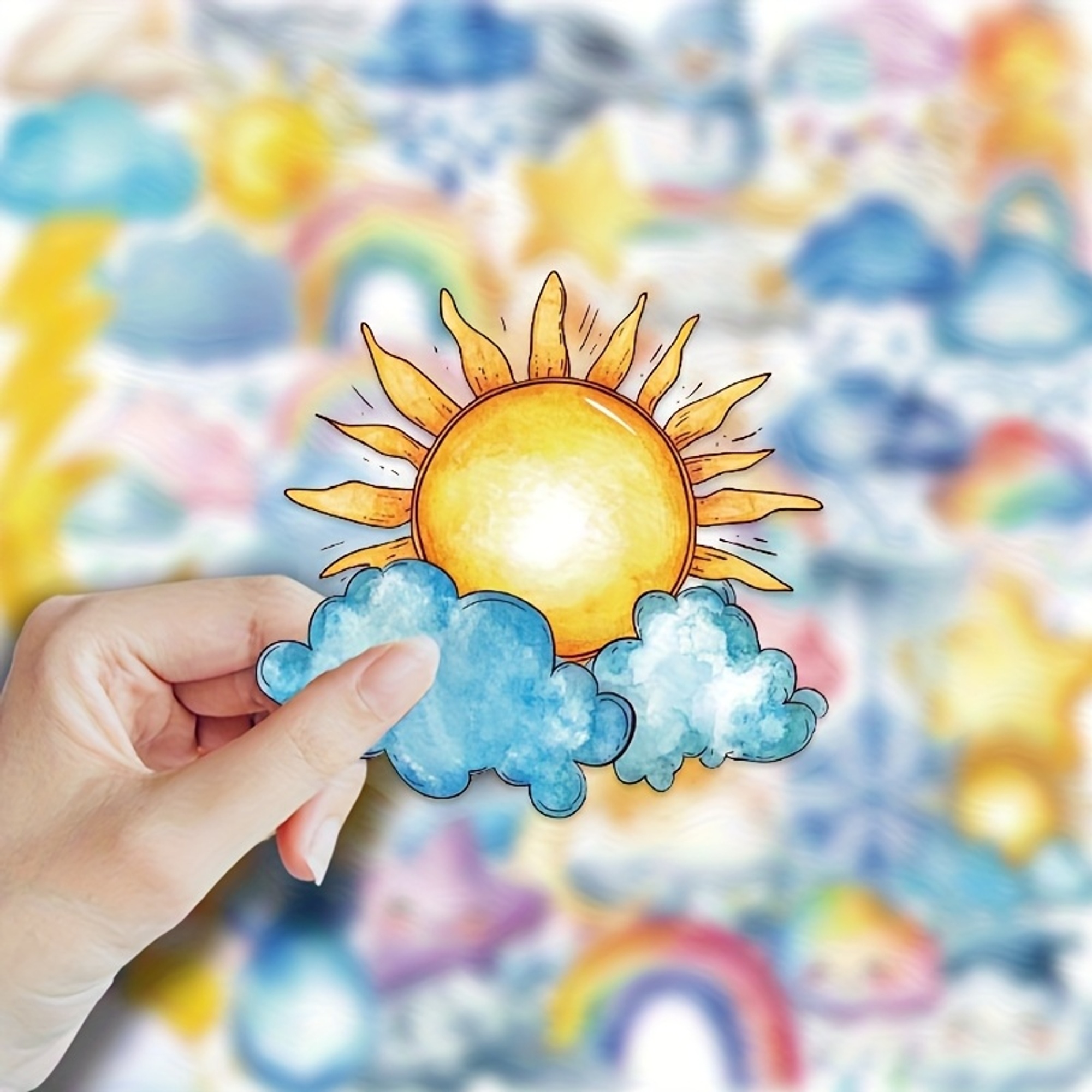 Aquarell Wetter Sticker Set – 50 transparente Aufkleber mit Himmel-Motiven