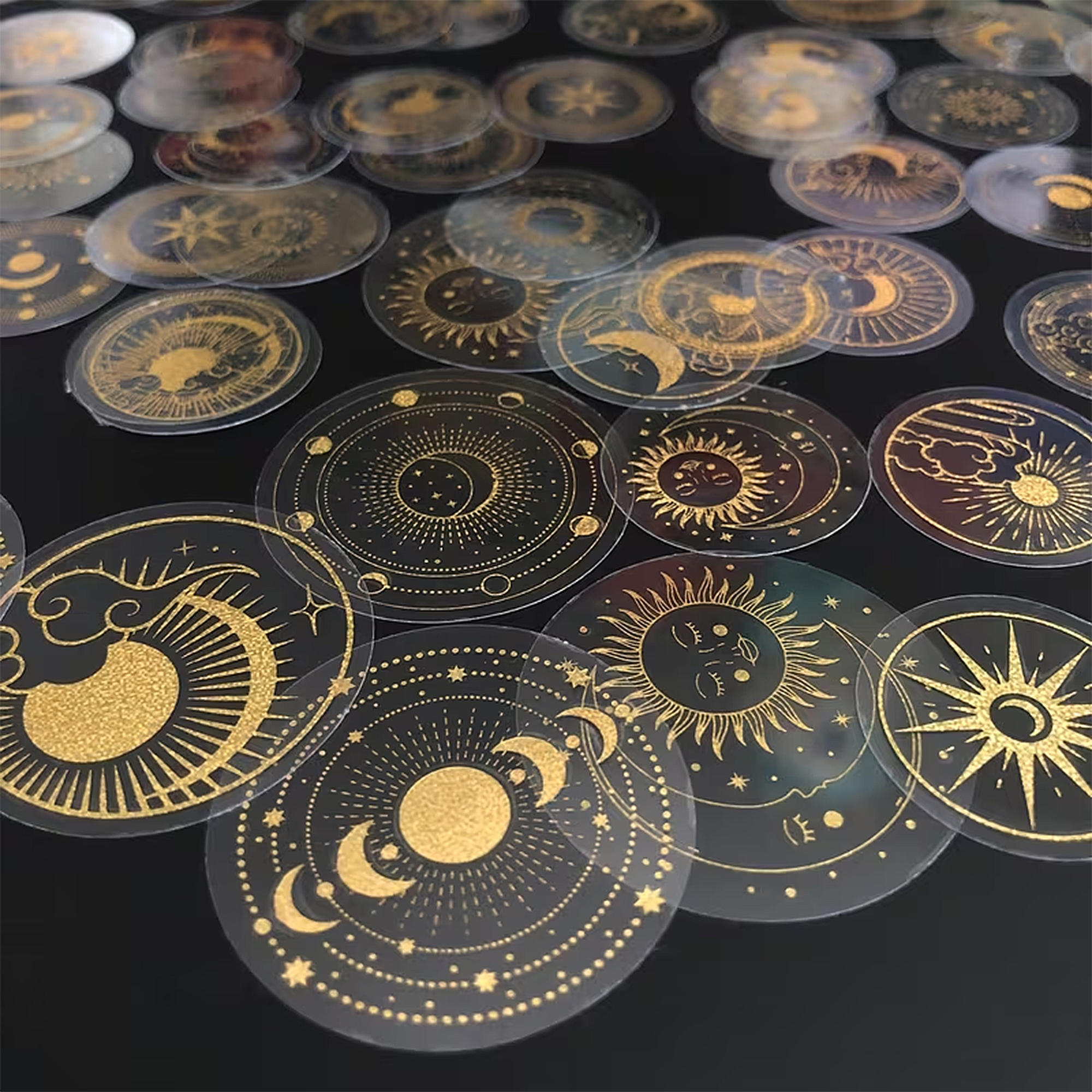 Transparente Holo Sticker Set – 70 PET-Folie Aufkleber mit Mond, Sonne & Sternen