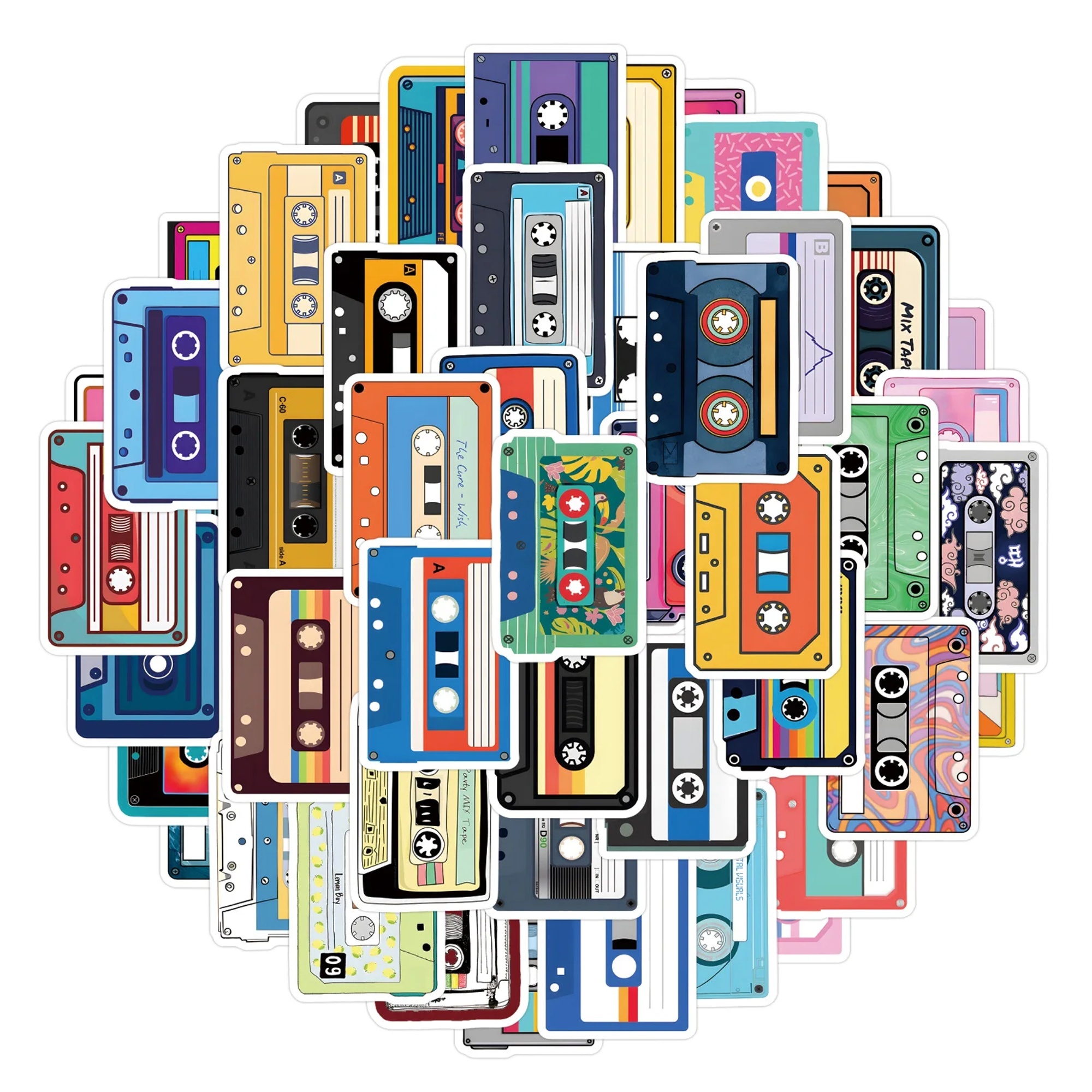 Retro Kassetten Sticker Set – 50 Papiersticker im Vintage Design