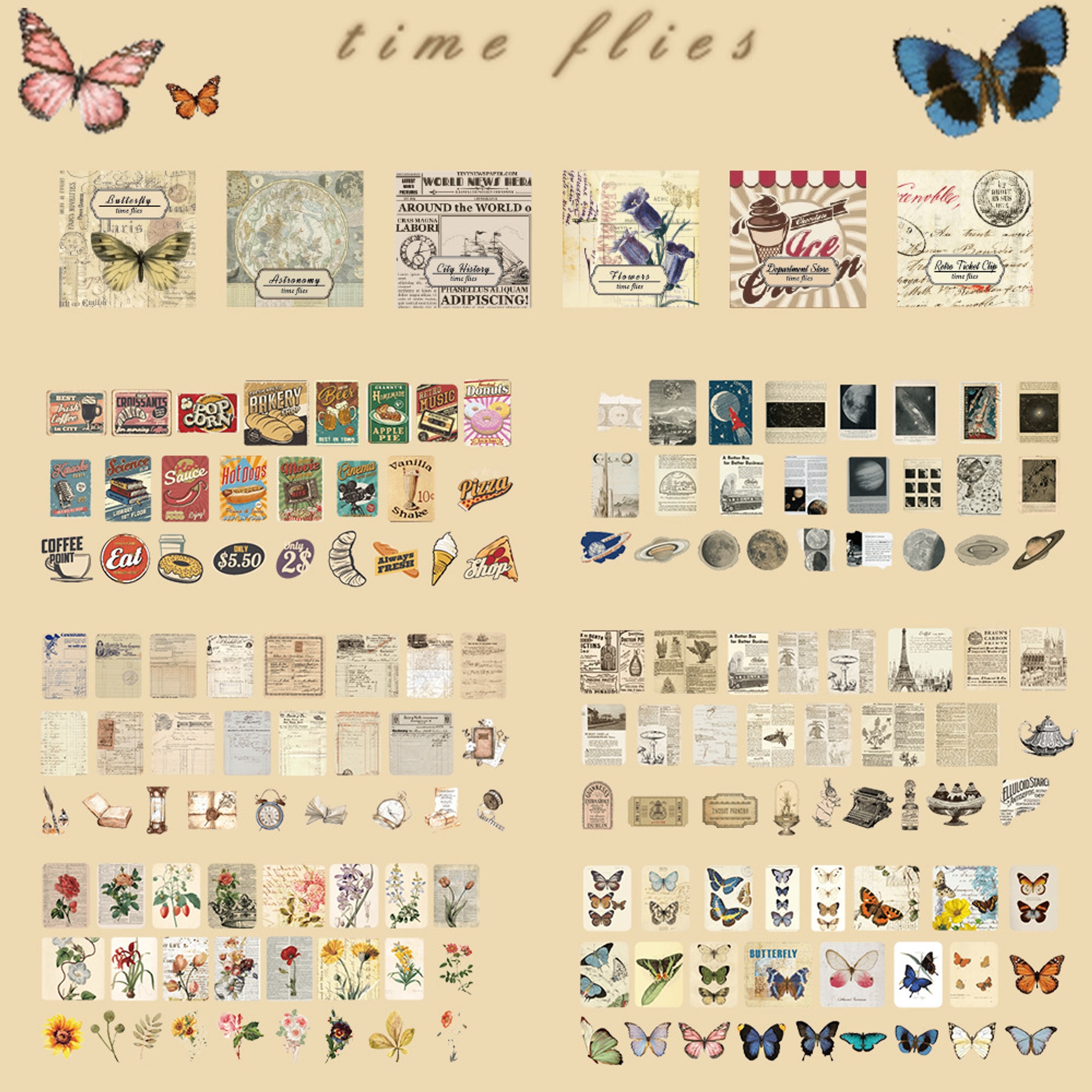 Retro Scrapbooking Sticker Set – 300 Sticker in 6 verschiedene retro Stile